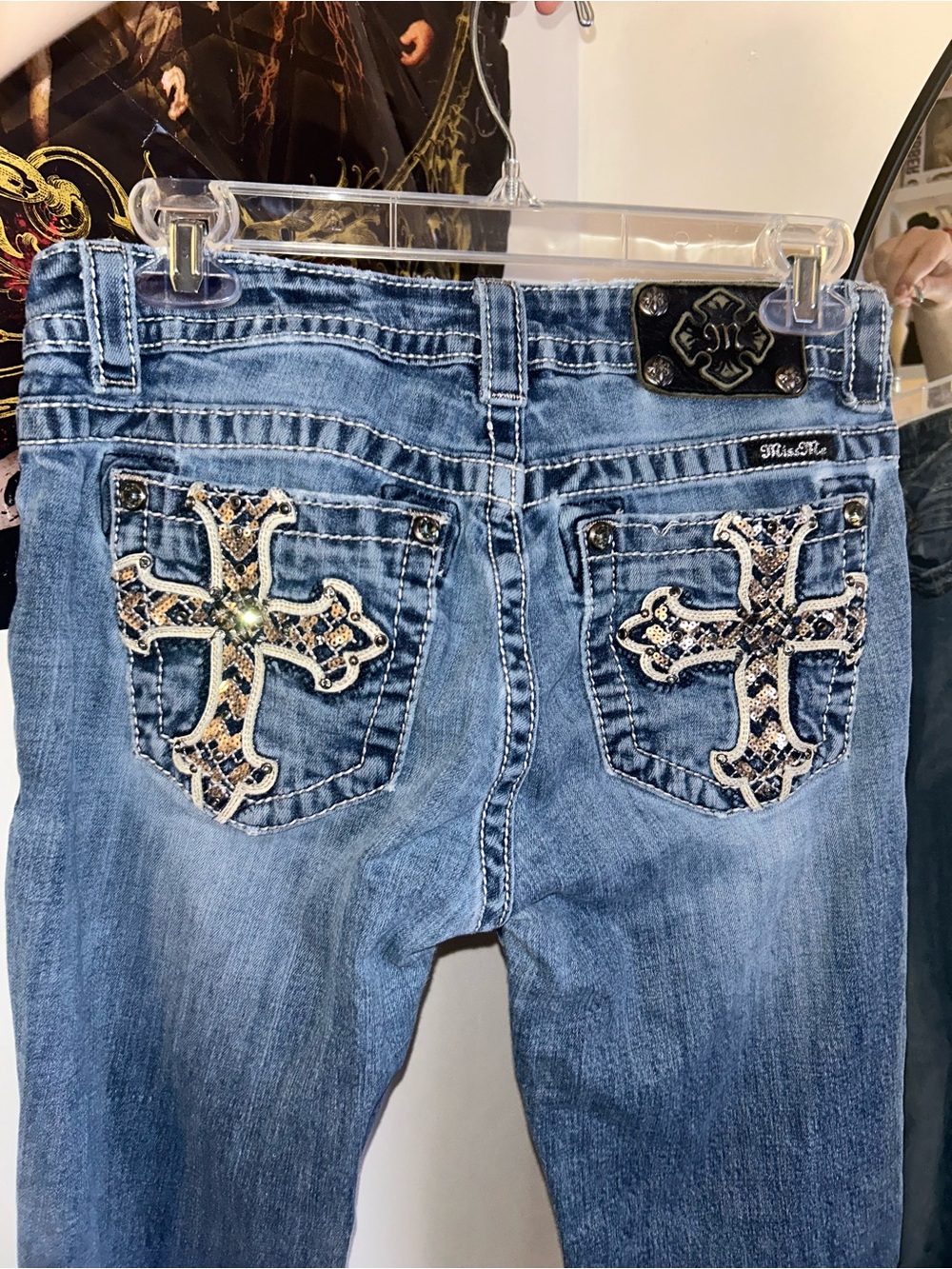 Miss Me Cross Embroidery Rhinestone Denim Jeans